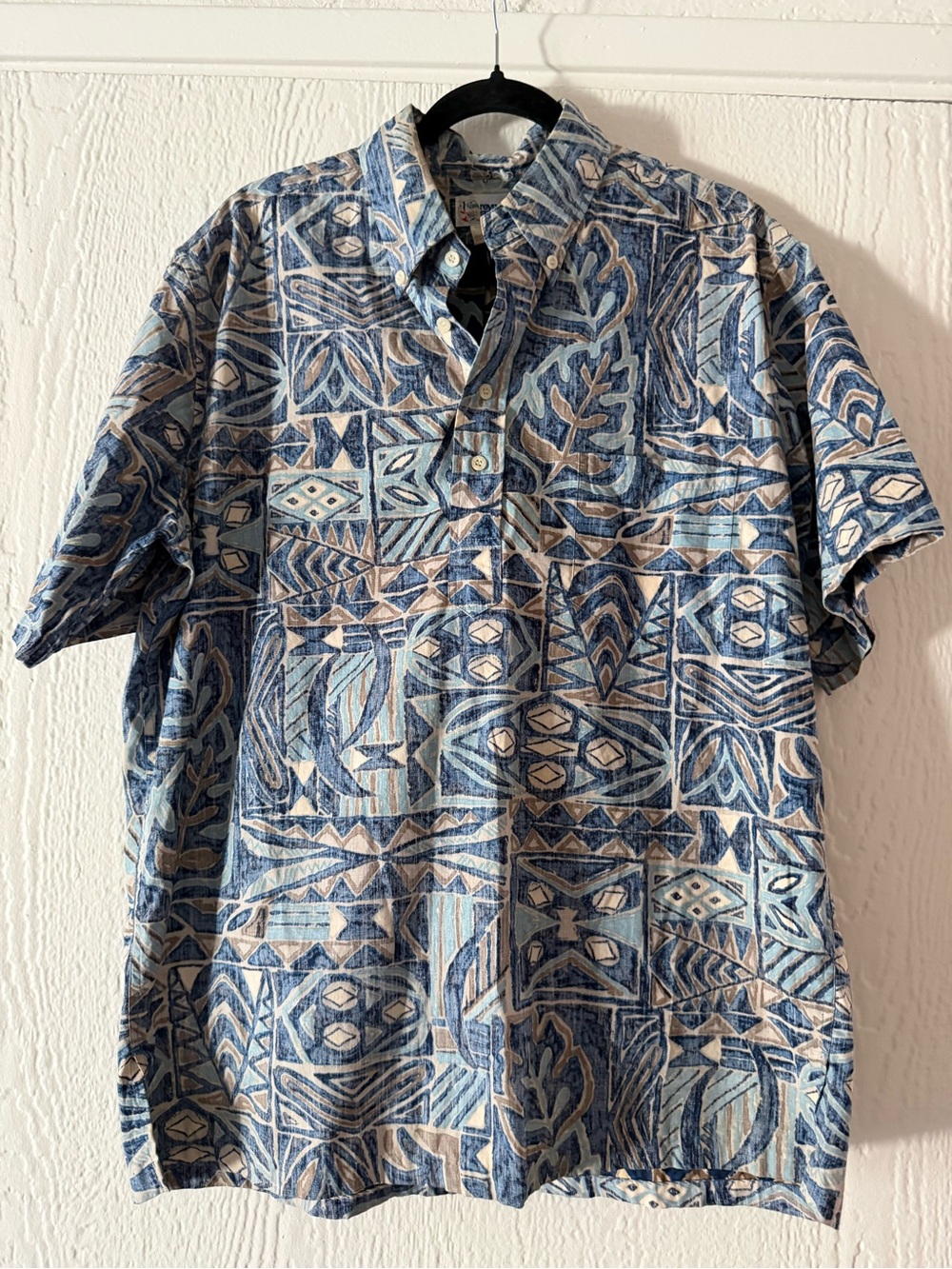 reyn spooner Blue and Tan Geometric Print Button-Down Shirt